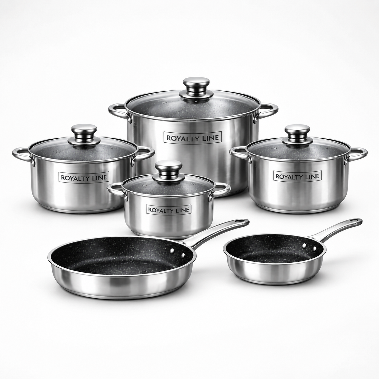 Set Vase de Gatit Royalty Line, 10 Piese, Inox, Capace Sticla, Compatibil Inductie