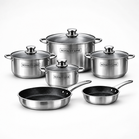 Set Vase de Gatit Royalty Line, 10 Piese, Inox, Capace Sticla, Compatibil Inductie