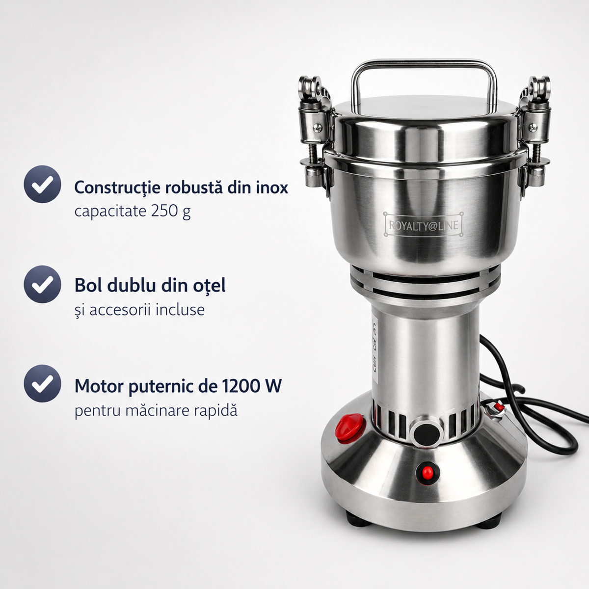 Rasnita Electrica Inox 250g, 1200W, pentru Cereale, Condimente si Cafea