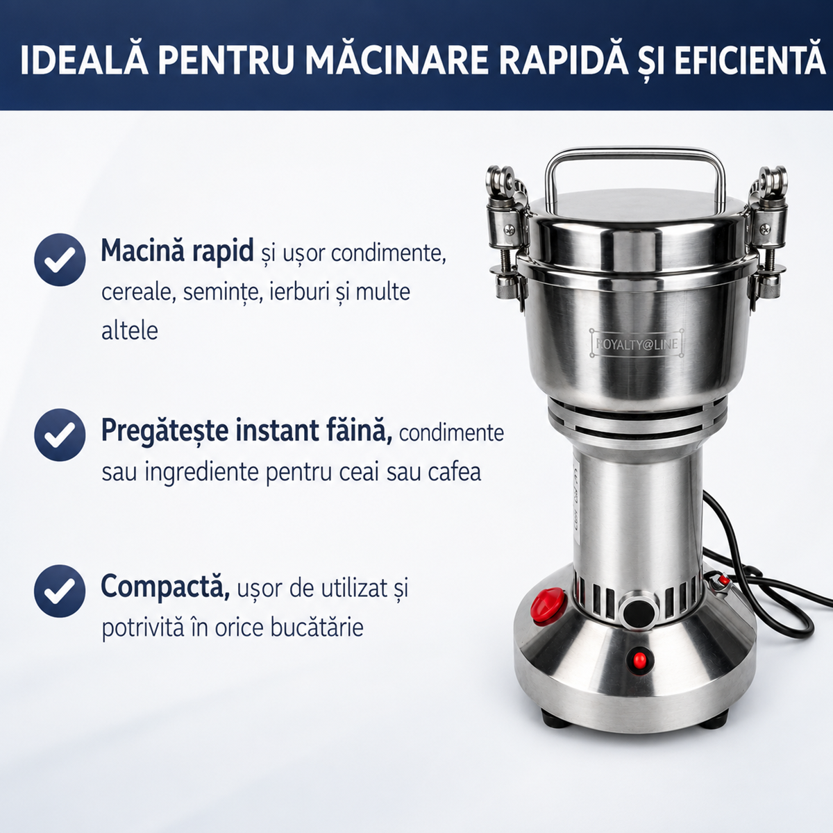 Rasnita Electrica Inox 250g, 1200W, pentru Cereale, Condimente si Cafea
