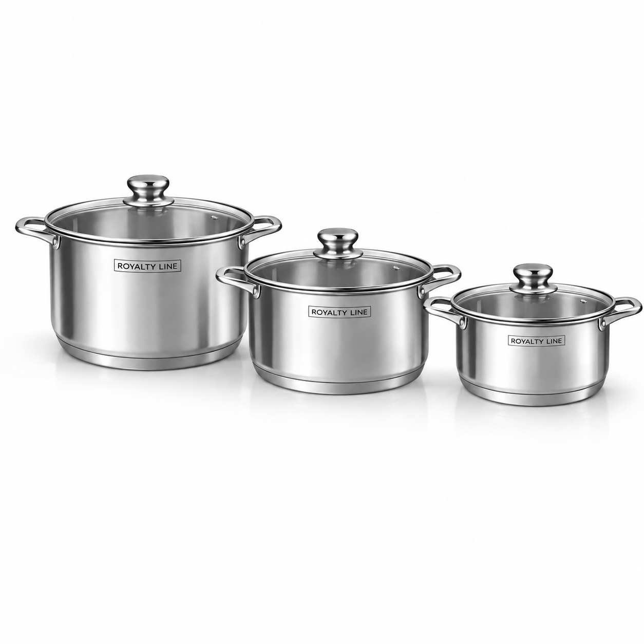 Set 3 oale cu capace, 8.8L, 10.6L, 12.6L  Royalty Line Inox Inductie
