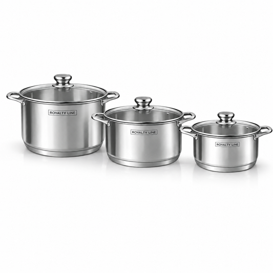 Set 3 oale cu capace, 8.8L, 10.6L, 12.6L  Royalty Line Inox Inductie