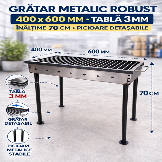 Gratar Picnic Traditional 60x40 cm cu Picioare Detasabile