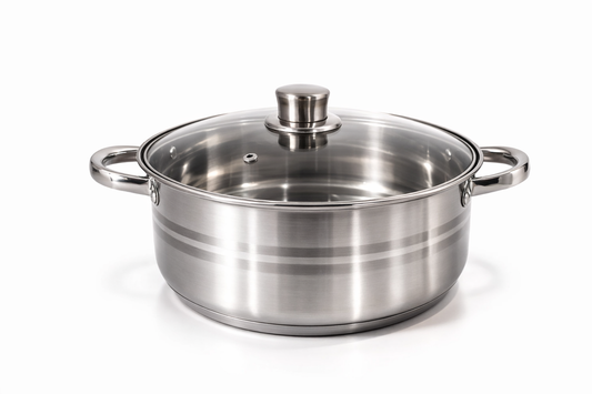 Cratita Inox 7.3L cu Capac Sticla, 28 cm, Pentru Gatit Zilnic