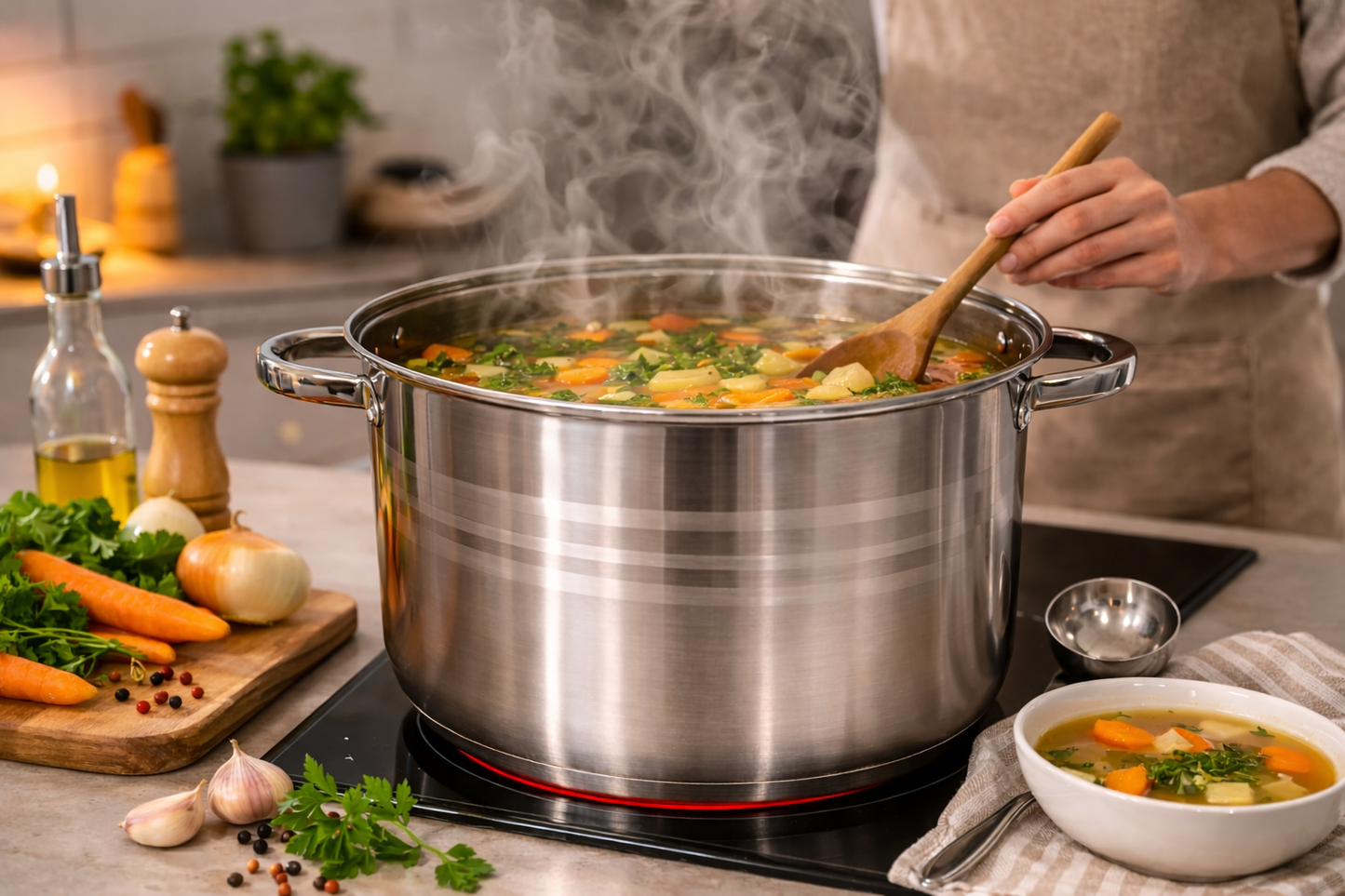 Cratita Inox 7.3L cu Capac Sticla, 28 cm, Pentru Gatit Zilnic