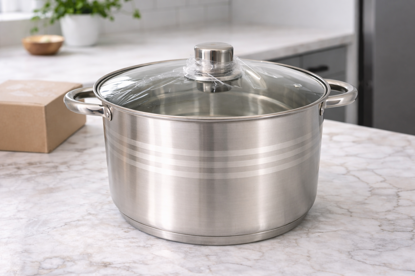 Oala Inox 13.5L cu Capac Sticla, 28 cm, Pentru Gatit Zilnic