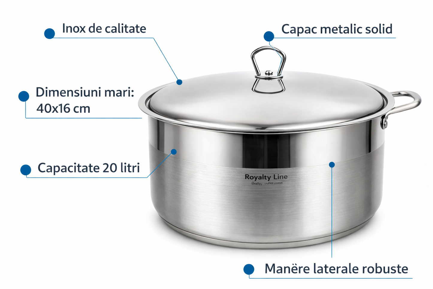 Cratita Inox Royalty Line 40 x 16 cm, 20L, Capac Metalic