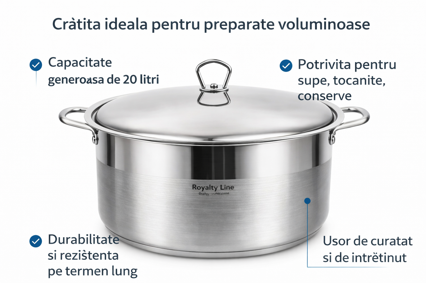Cratita Inox Royalty Line 40 x 16 cm, 20L, Capac Metalic
