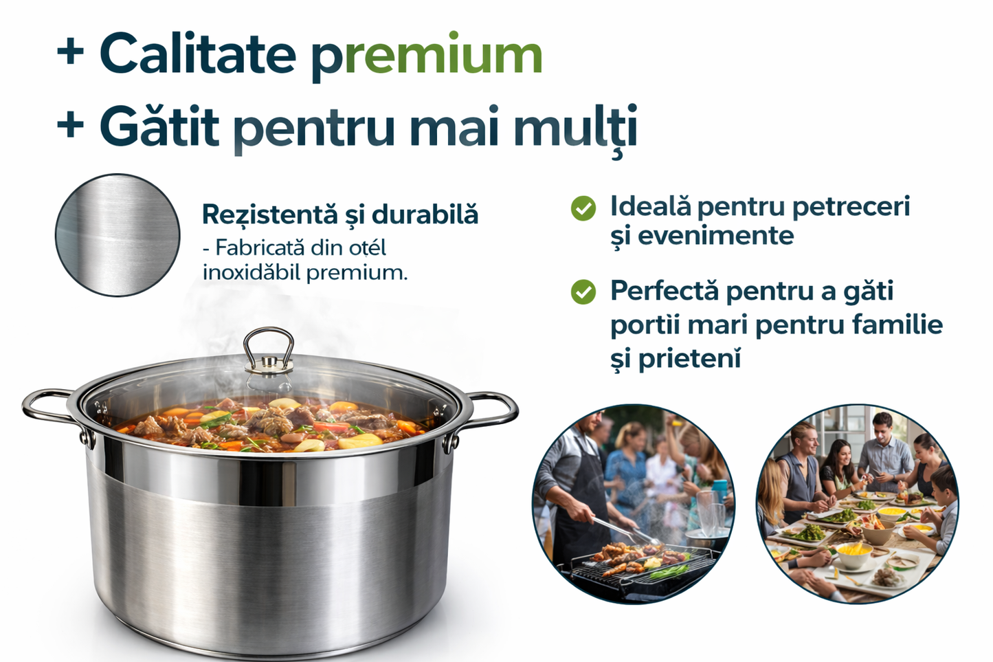 Oala Inox 30L, 38 x 26 cm, Capac Sticla Termorezistenta, Royalty Line