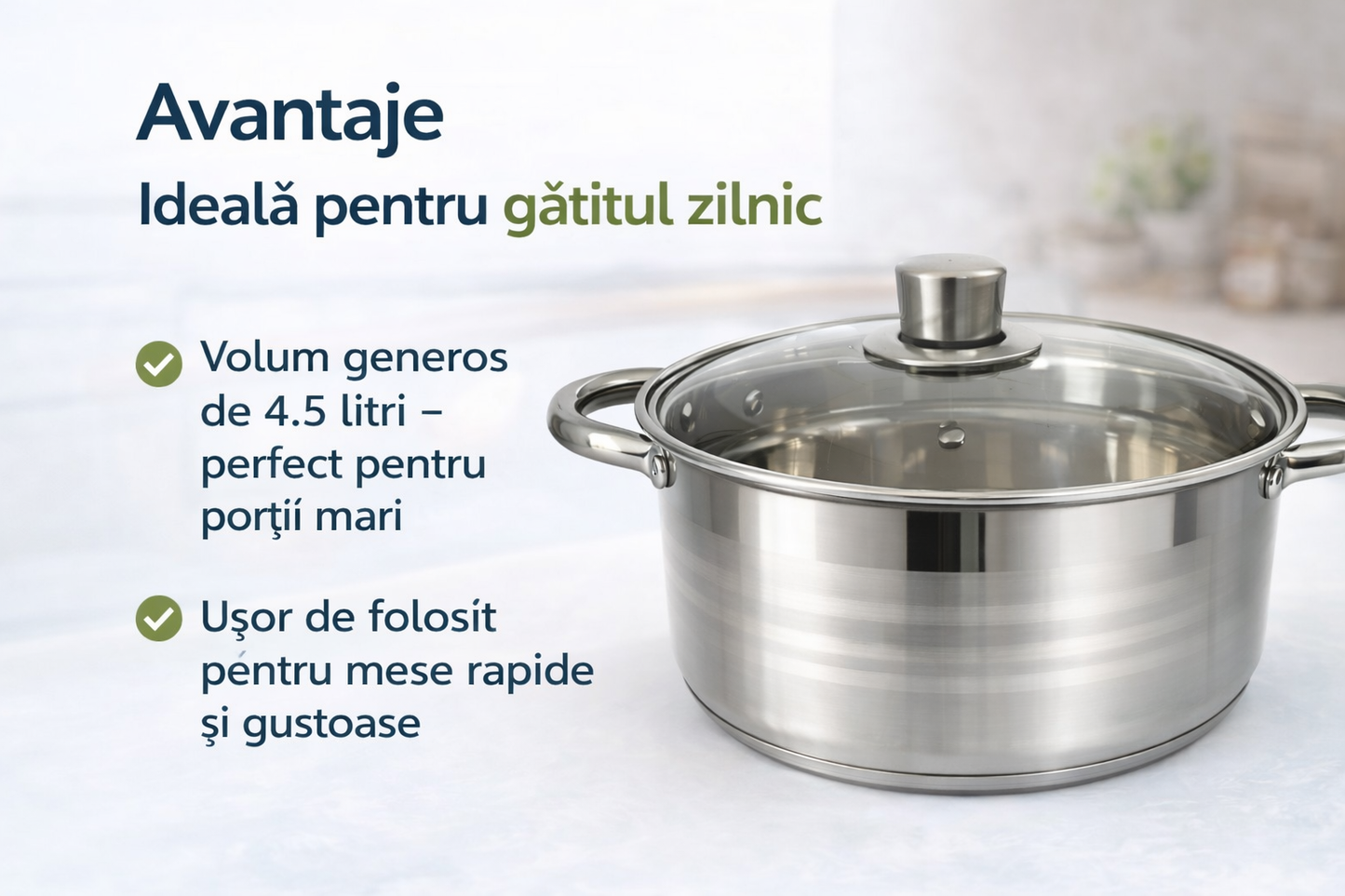 Cratita Inox 4.5 Litri, 24 x 10 cm, Capac Sticla Termorezistenta