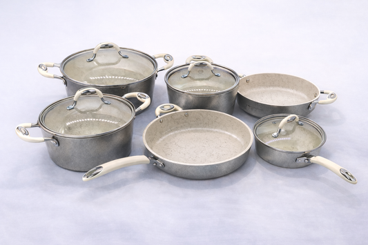 Set Oale Marmorate 10 Piese, Antiaderente, Capace Sticla, Gatit Complet