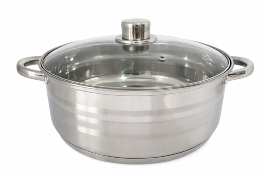 Cratita Inox 9.1L cu Capac Sticla Termorezistenta, Pentru Gatit Zilnic