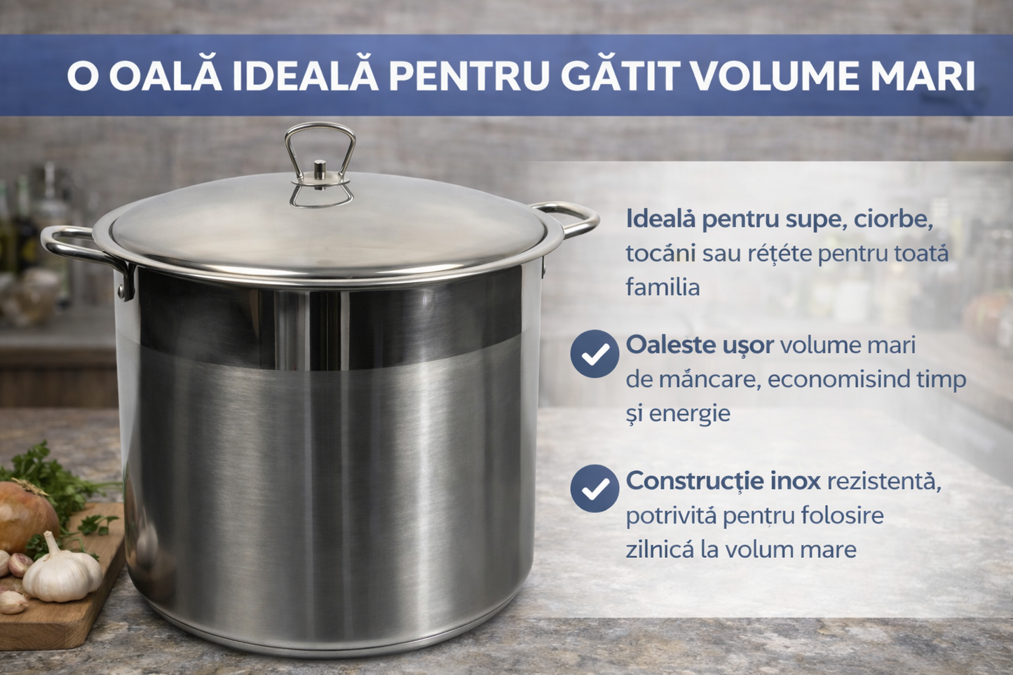Oala Inox 22L cu Capac, Pentru Supe, Ciorbe si Gatit Volum Mare