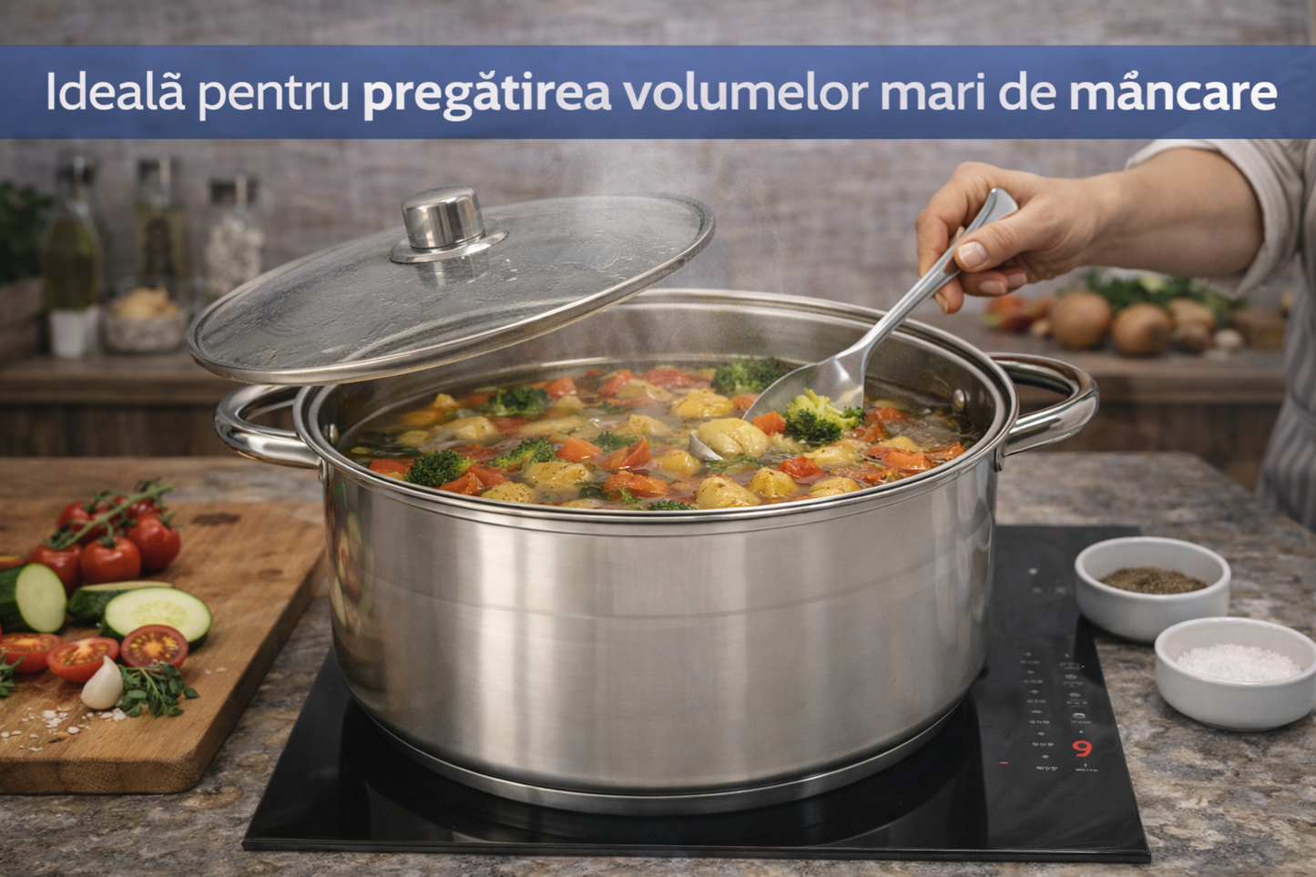 Oala Inox 22L cu Capac, Pentru Supe, Ciorbe si Gatit Volum Mare