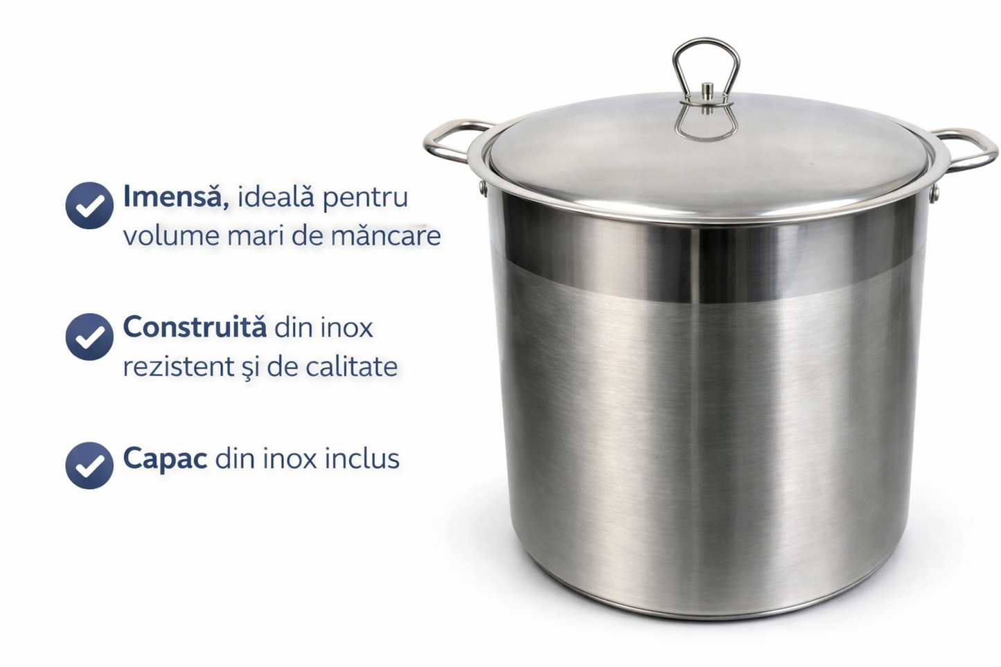 Oala Inox 34L cu Capac, Pentru Supe, Ciorbe, Sarmale si Gatit Volum Mare