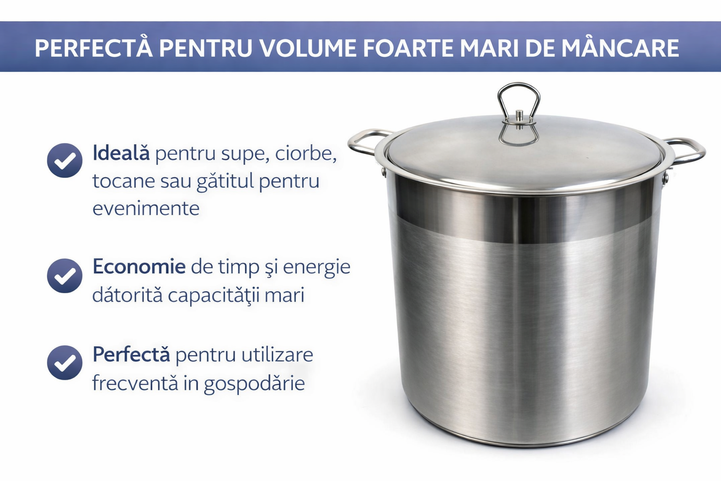 Oala Inox 34L cu Capac, Pentru Supe, Ciorbe, Sarmale si Gatit Volum Mare