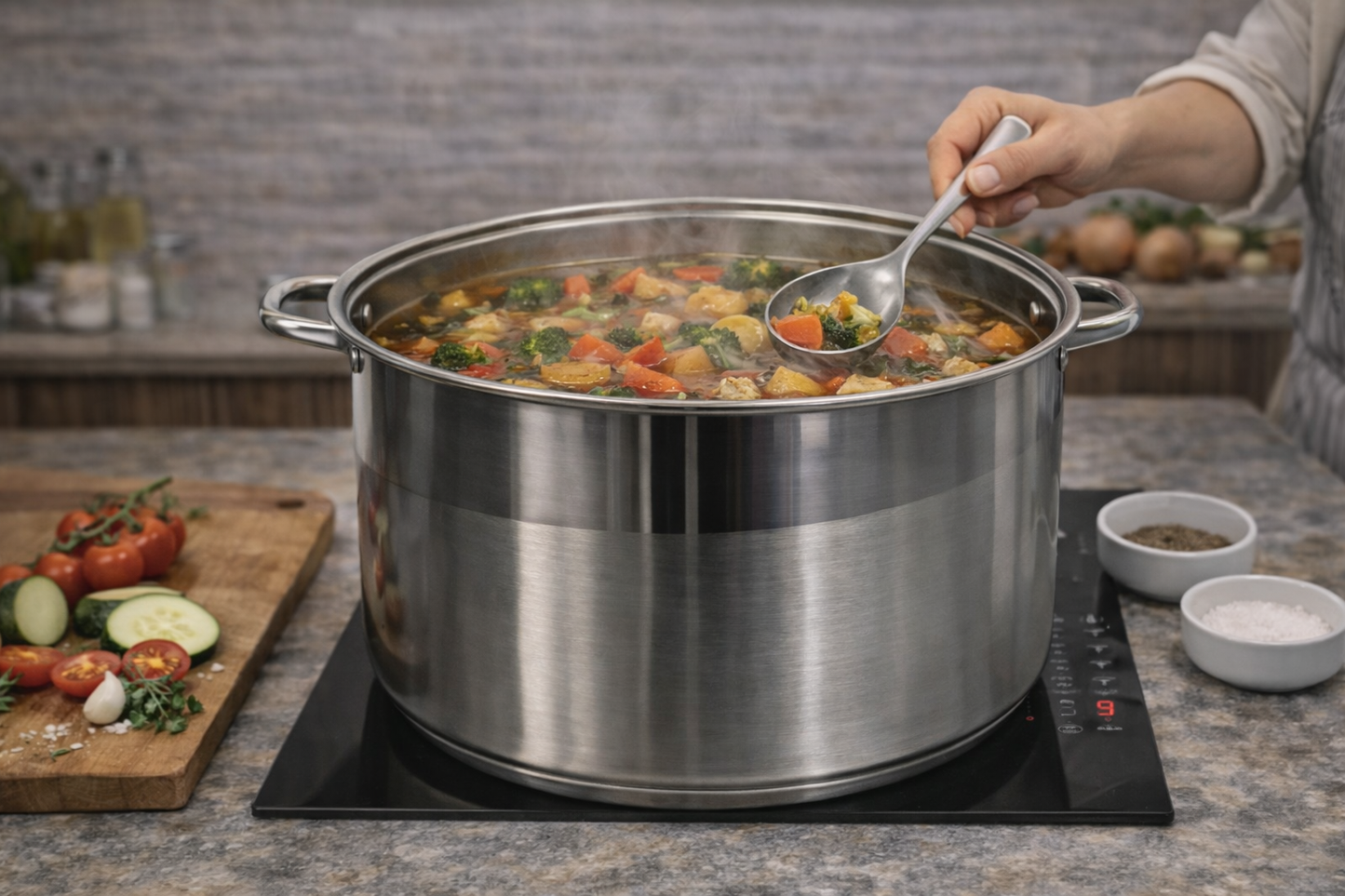 Oala Inox 34L cu Capac, Pentru Supe, Ciorbe, Sarmale si Gatit Volum Mare