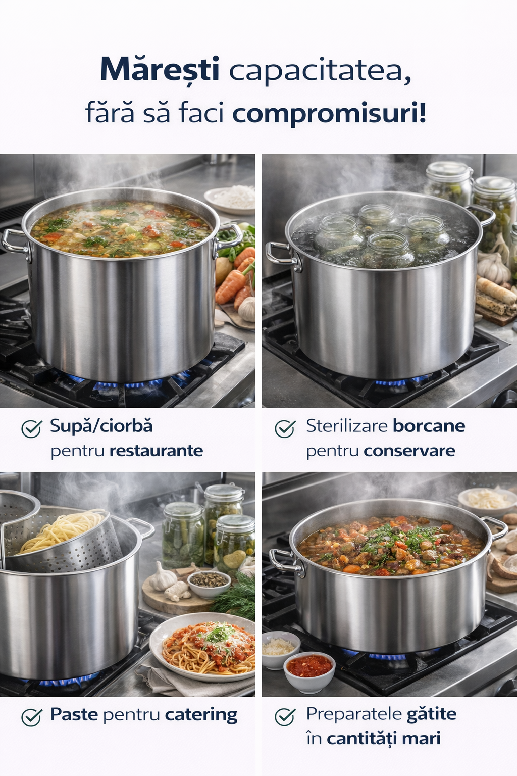 Oala Profesionala Inox 170L, 60x60 cm, Capac Inclus, Horeca