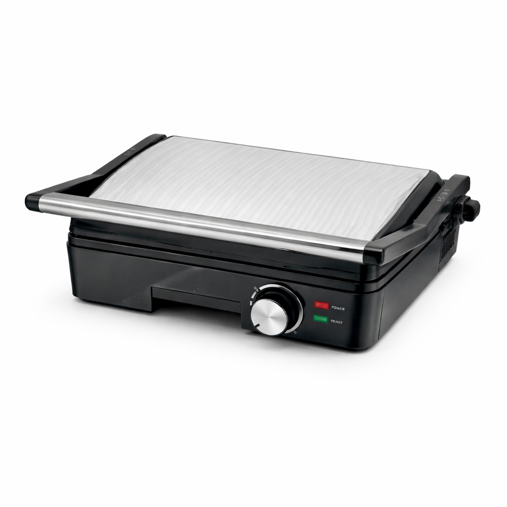 Sandwich Maker Grill 1600W, Placi Antiaderente, Termostat Reglabil, Inox