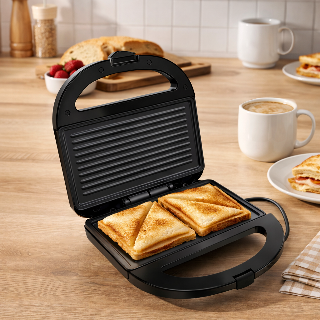 Sandwich Maker 750W, Placi Grill Antiaderente, Compact si Usor de Folosit