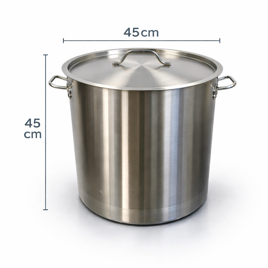 Oala Inox Profesionala 70L cu Capac, 45x45 cm, Inox Alimentar, Pentru Gatit Volum Mare