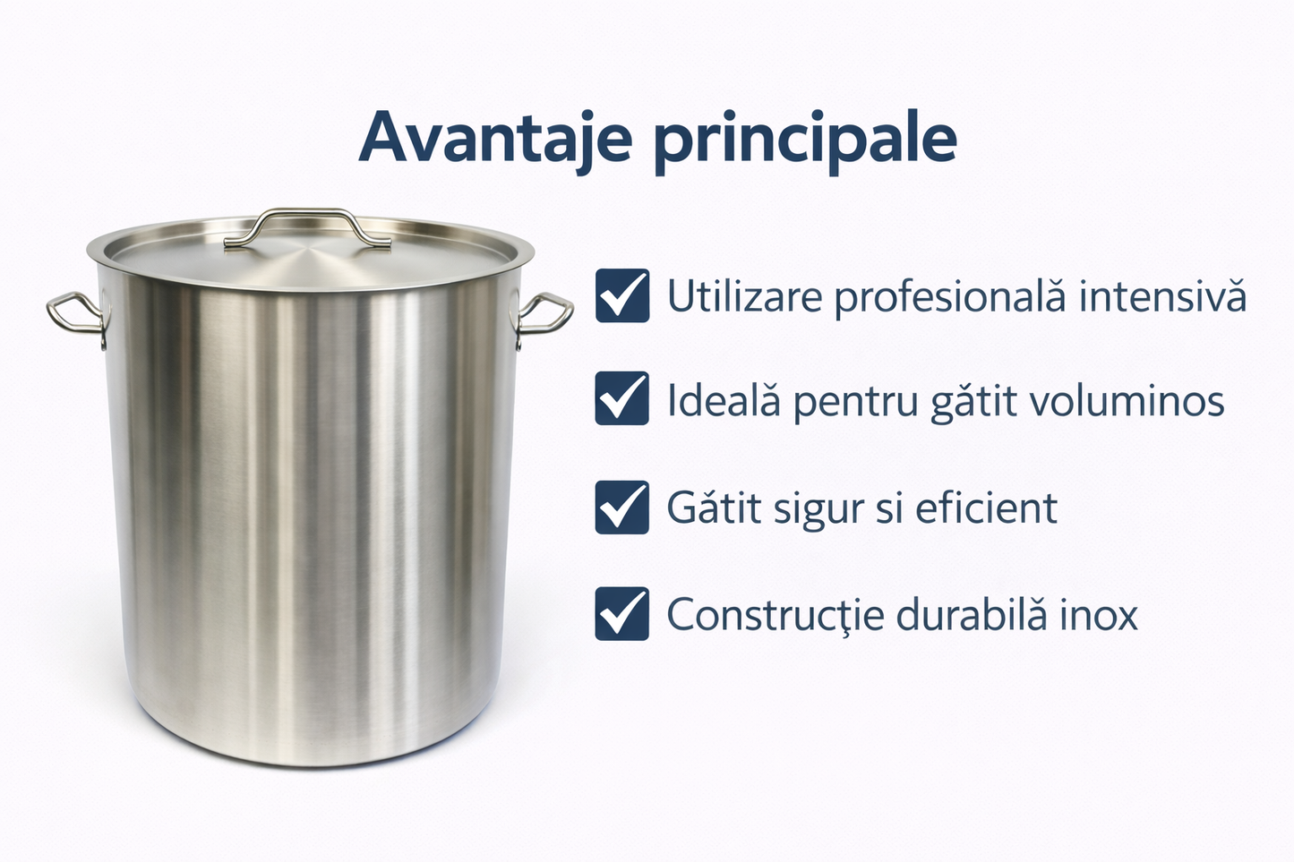 Oala Profesionala Inox 130L, 55 x 55 cm, Capac Inox, Pentru Gatit Intensiv
