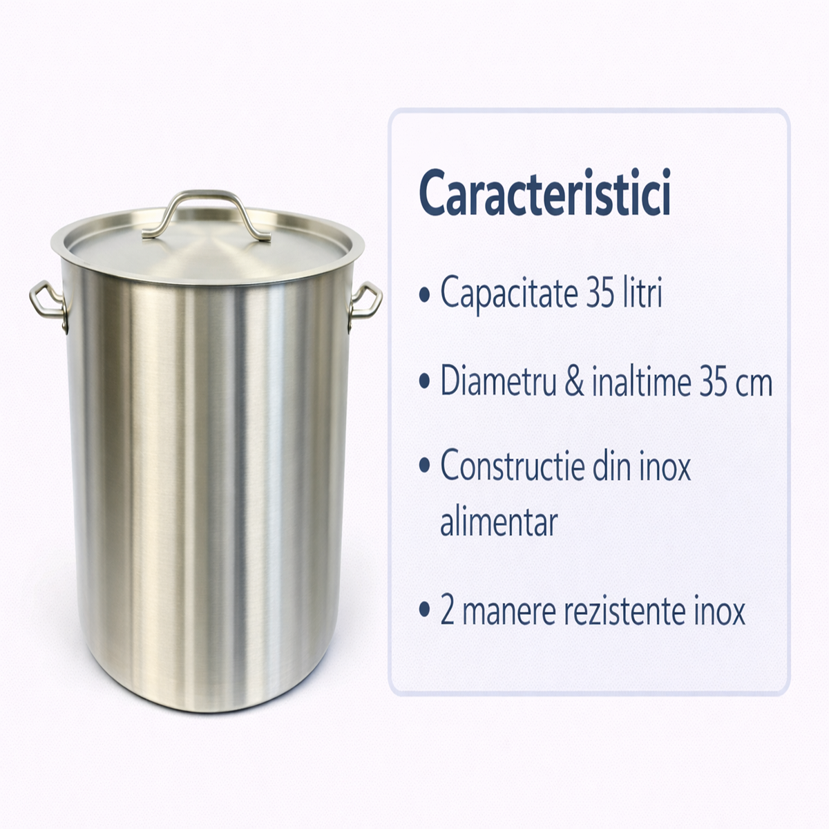 Oala Inox Profesionala 35L cu Capac, 35x35 cm, Inox Alimentar, Pentru Gatit Intensiv