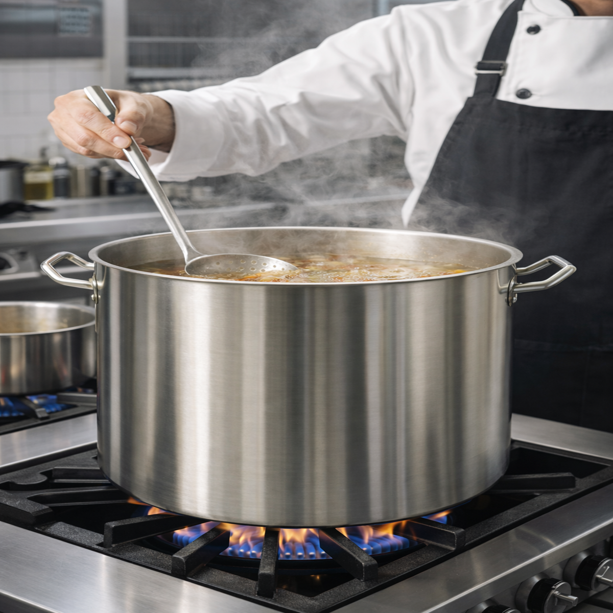 Oala Inox Profesionala 35L cu Capac, 35x35 cm, Inox Alimentar, Pentru Gatit Intensiv
