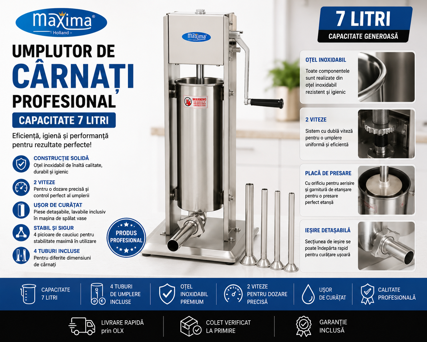 Umplutor de Carnati - 7 L - Verticala - incl. 4 Tuburi de Umplere