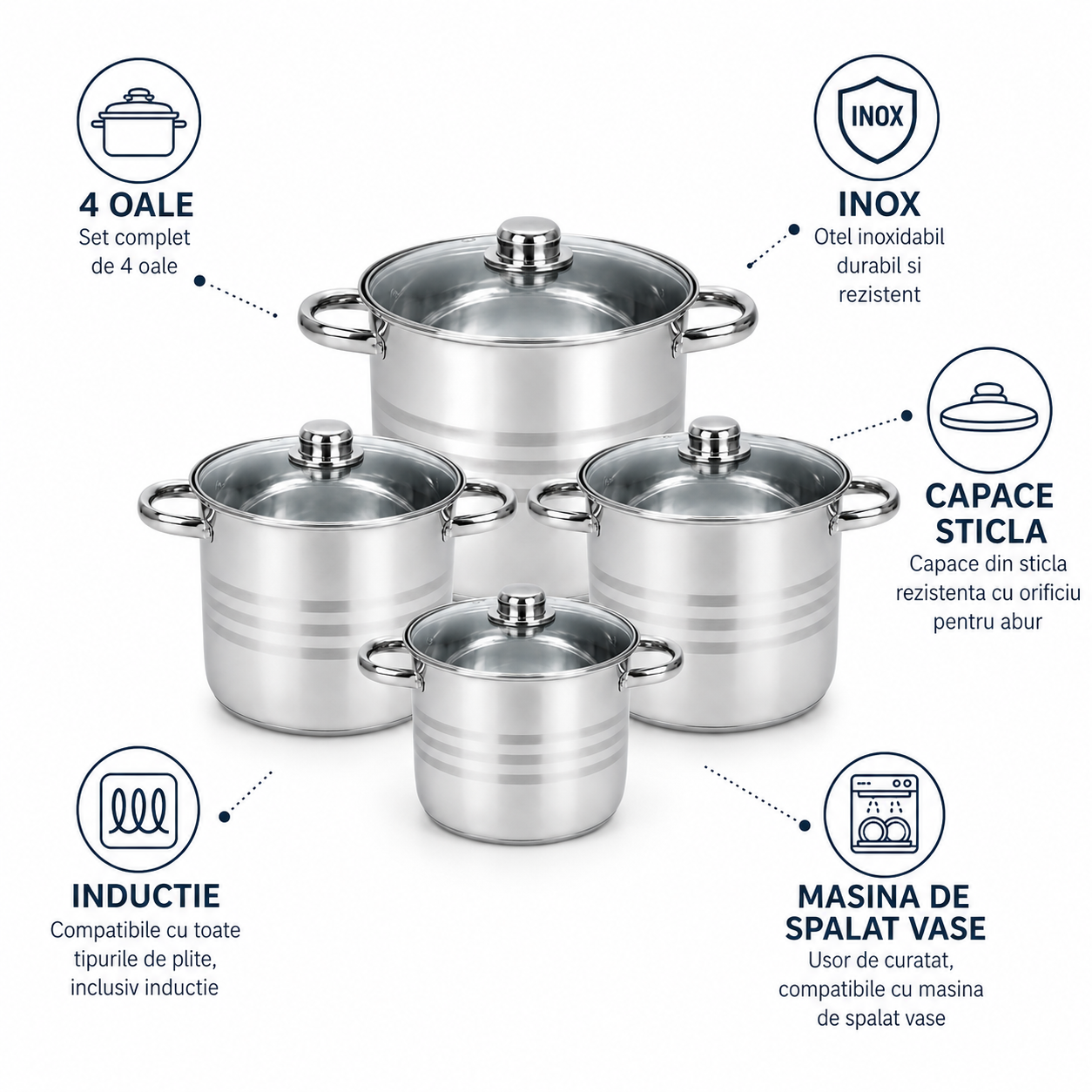 Royalty Line Set 4 oale inox cu capac Royalty Line