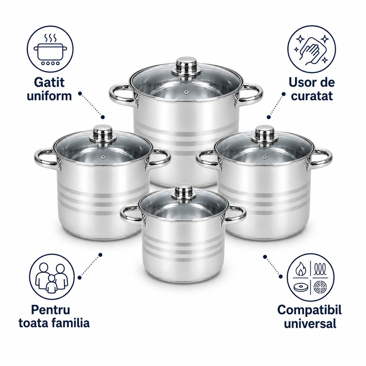 Royalty Line Set 4 oale inox cu capac Royalty Line