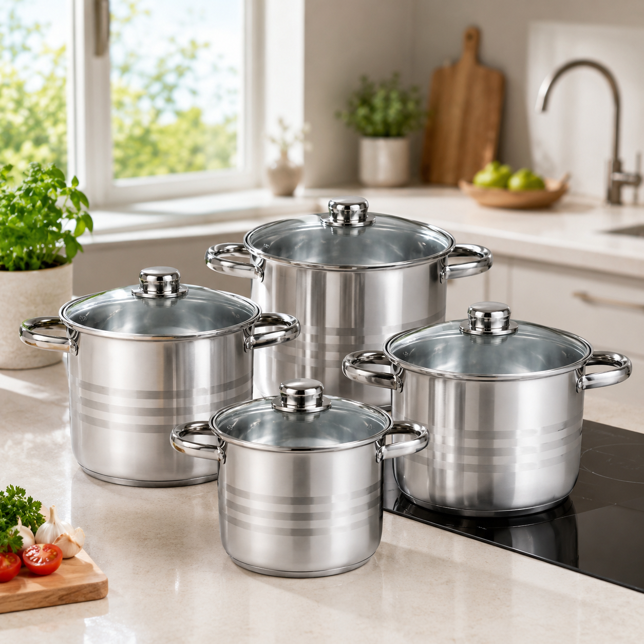 Royalty Line Set 4 oale inox cu capac Royalty Line