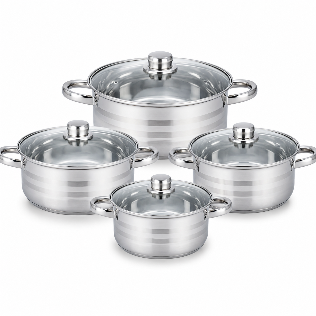 Set 4 cratite inox cu capace Royalty Line  4.5L, 5.8L, 7.3L, 9.1L