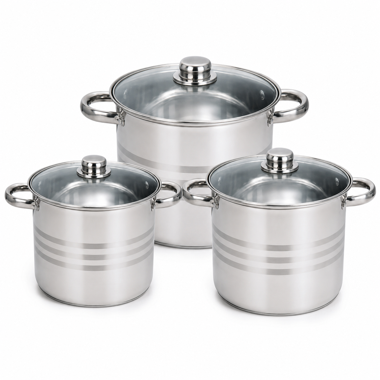 Set 3 oale inox cu capac, 11.1 litri, 13.5 litri, 16.2 litri -Royalty Line
