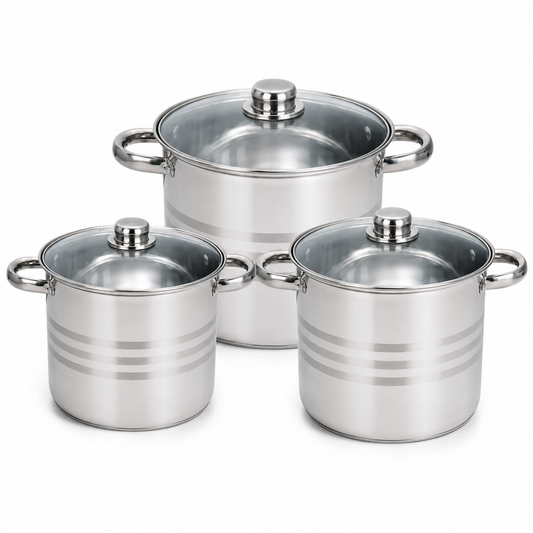 Set 3 oale inox cu capac, 11.1 litri, 13.5 litri, 16.2 litri -Royalty Line
