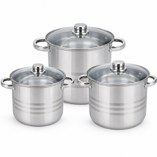 Set 3 oale inox cu capac, 8.8 litri, 10.6 litri, 6.8 litri- Royalty Line