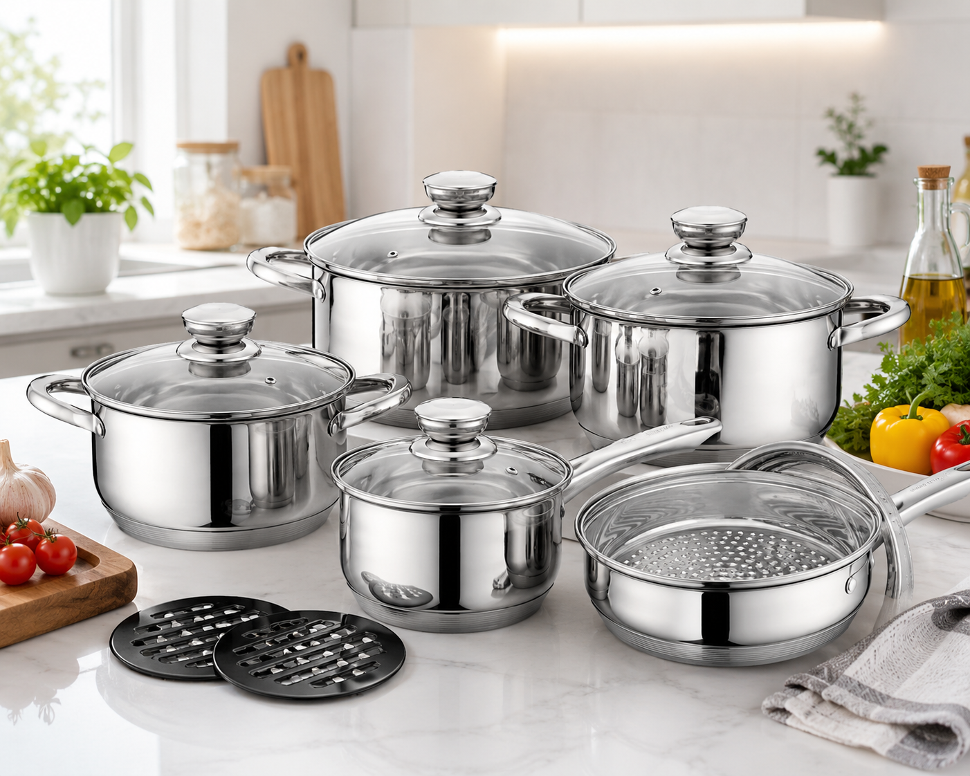 Set oale complect 12 piese din inox cu capac Haus Lux
