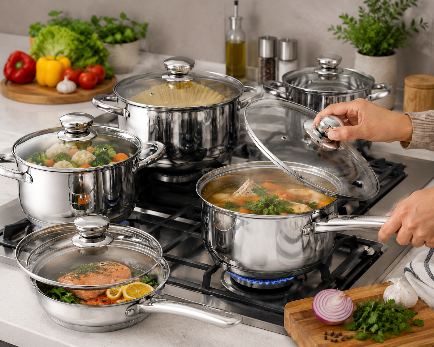 Set oale complect 12 piese din inox cu capac Haus Lux