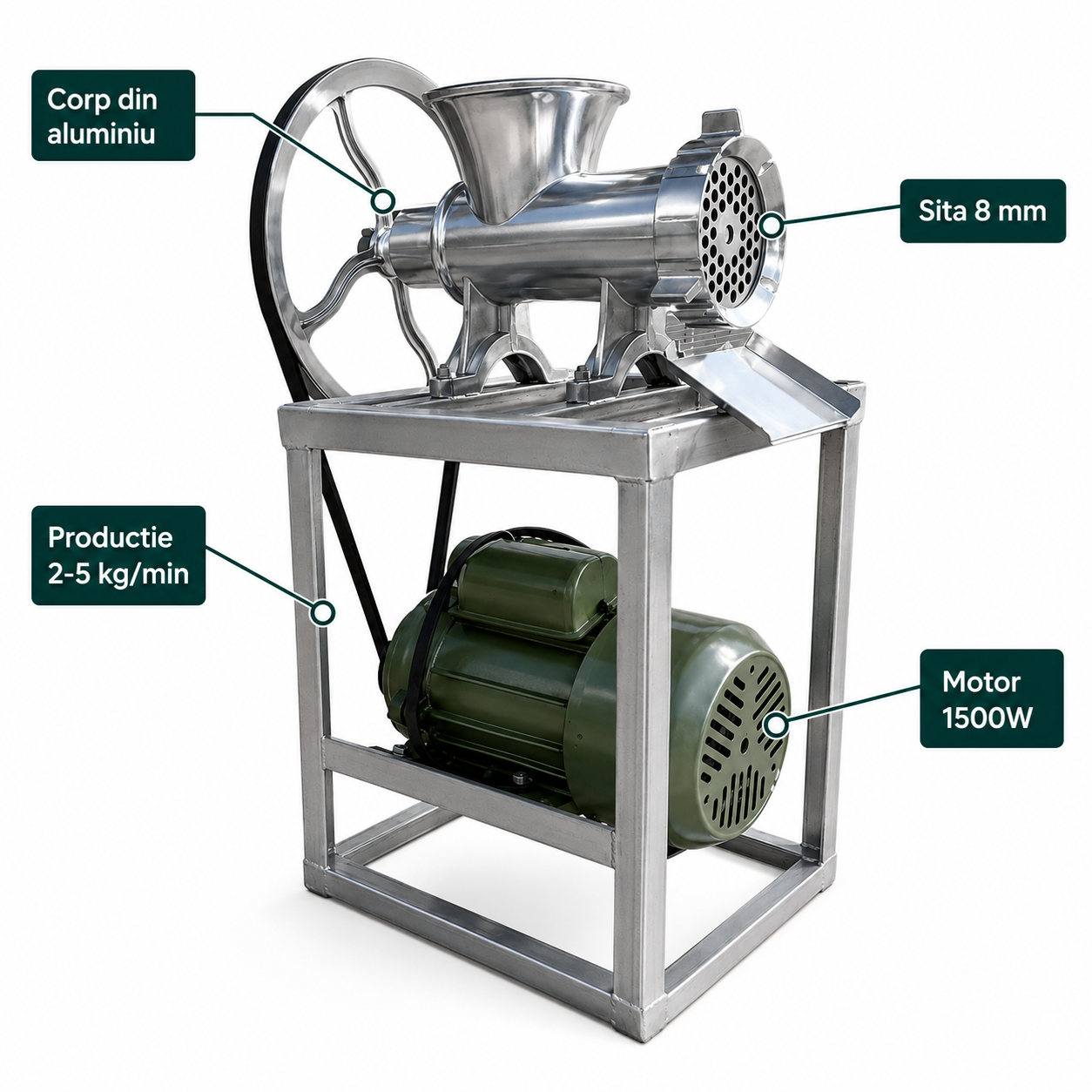 Masina de tocat carne electrica NR 32 aluminiu, motor 1500W, 2-5 kg/min