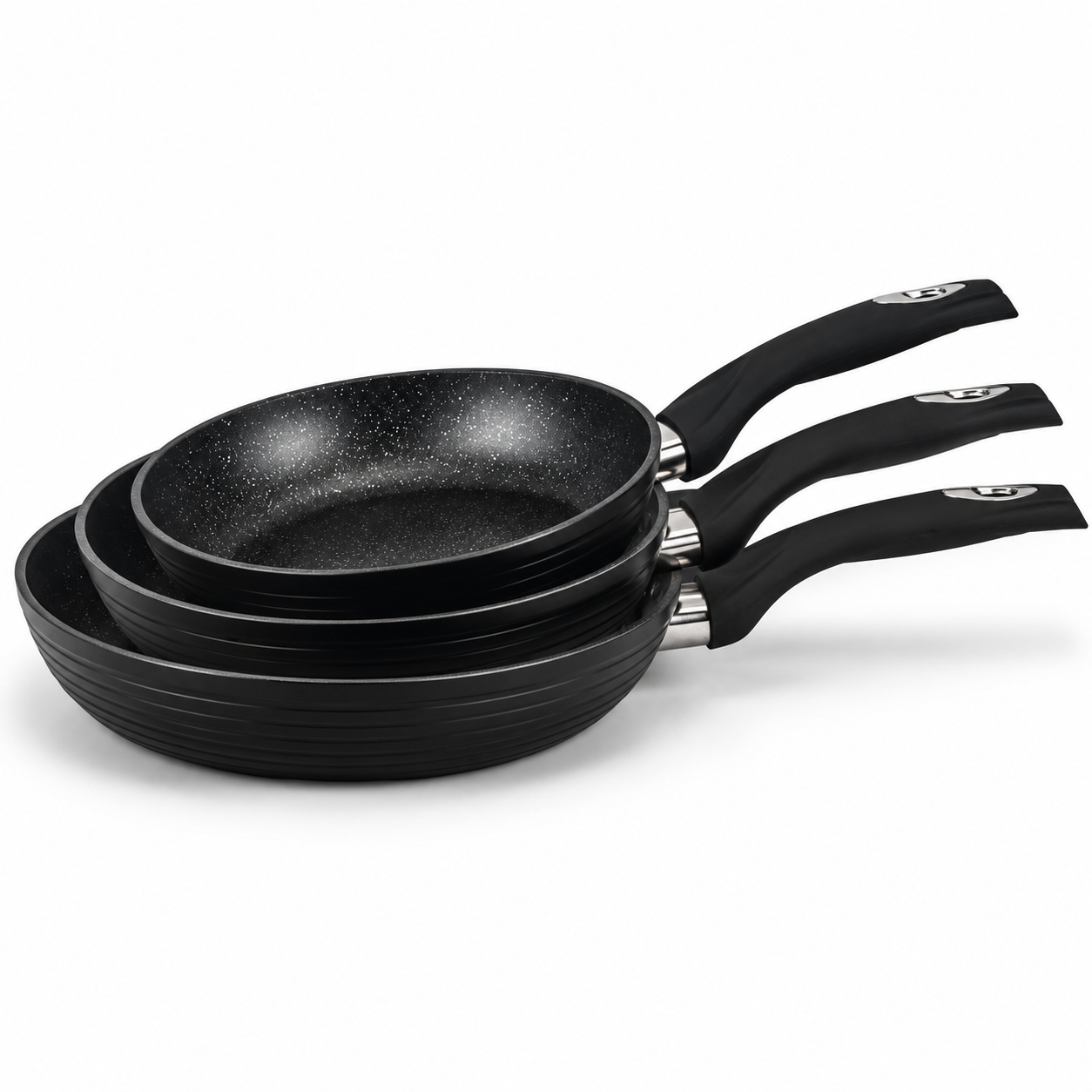 Set 3 tigai Royalty Line, 20/24/28 cm, Finisaj marmura  Negru