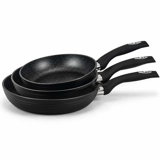 Set 3 tigai Royalty Line, 20/24/28 cm, Finisaj marmura  Negru