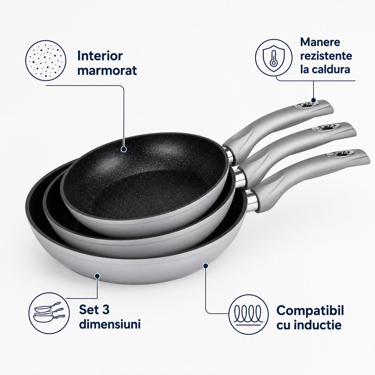 Set 3 tigai interior marmorat Royalty Line -SILVER