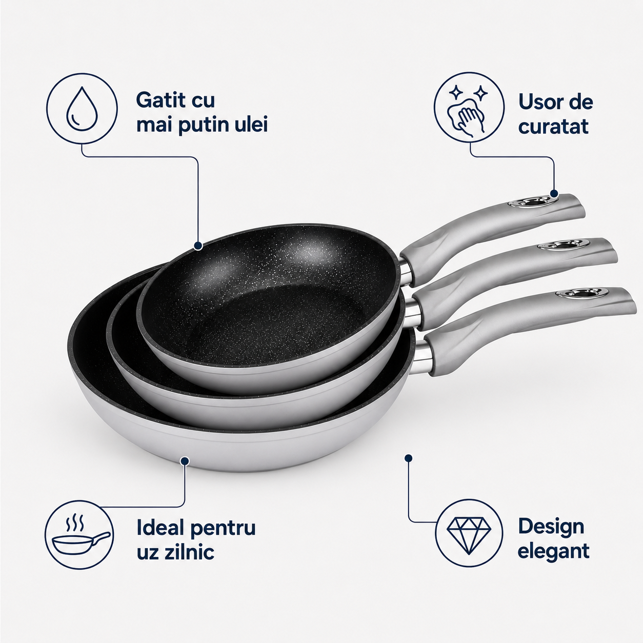 Set 3 tigai interior marmorat Royalty Line -SILVER