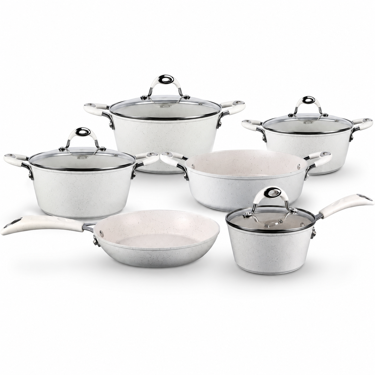 Set de Vase de Gatit Royalty Line 10 Piese, cu Capace din Sticla si Invelis din Marmura