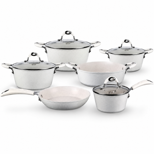 Set de Vase de Gatit Royalty Line 10 Piese, cu Capace din Sticla si Invelis din Marmura