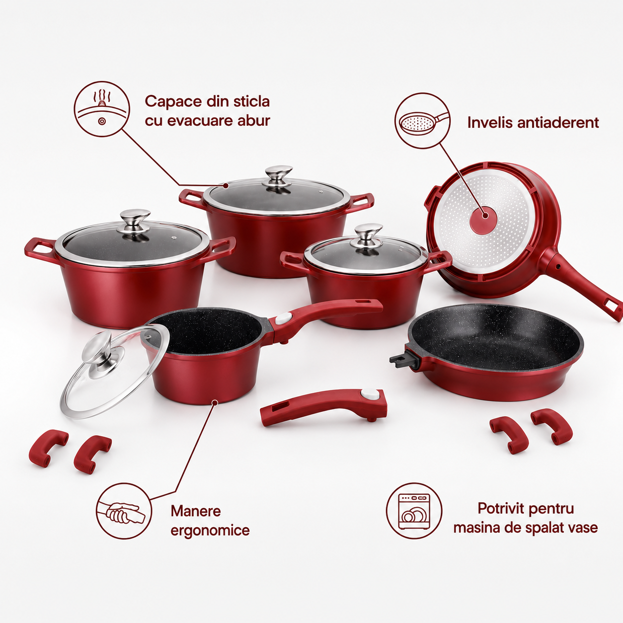 Set de vase complect 14 piese cu capac Royalty Line