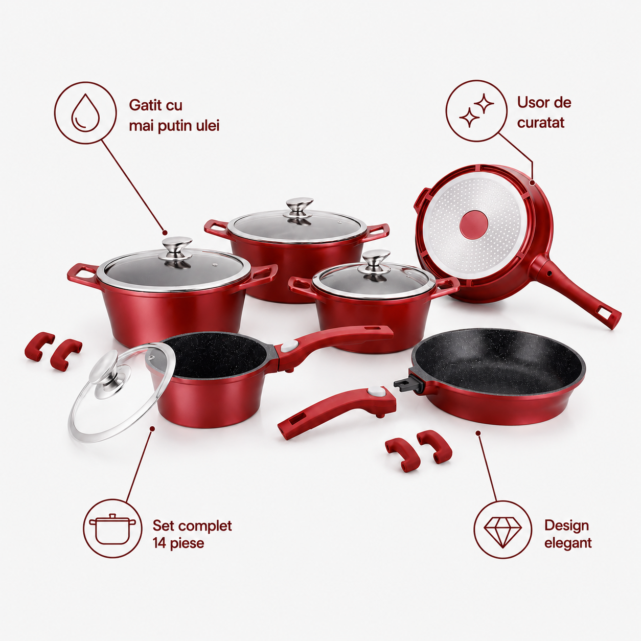 Set de vase complect 14 piese cu capac Royalty Line
