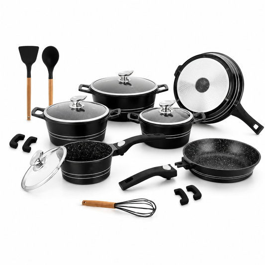 Mixer planetar Royalty Line Negru, 17 piese, Placare cu marmura, Inductie, Negru