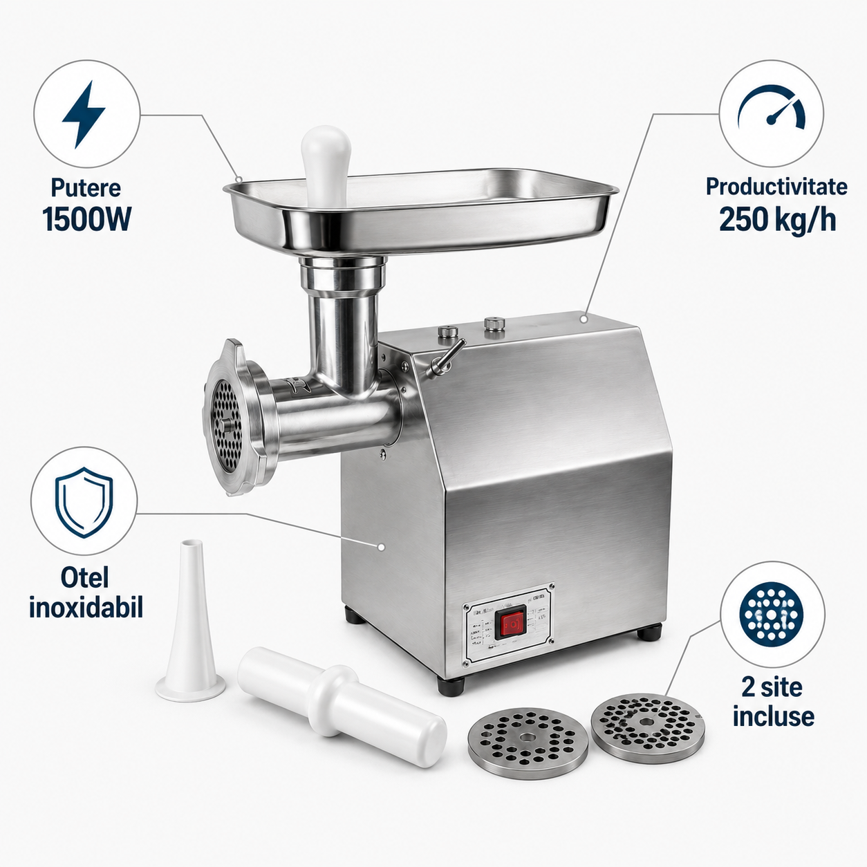 Tocator de carne Craft-Tec, profesional, 1500W, 250 Kg/h