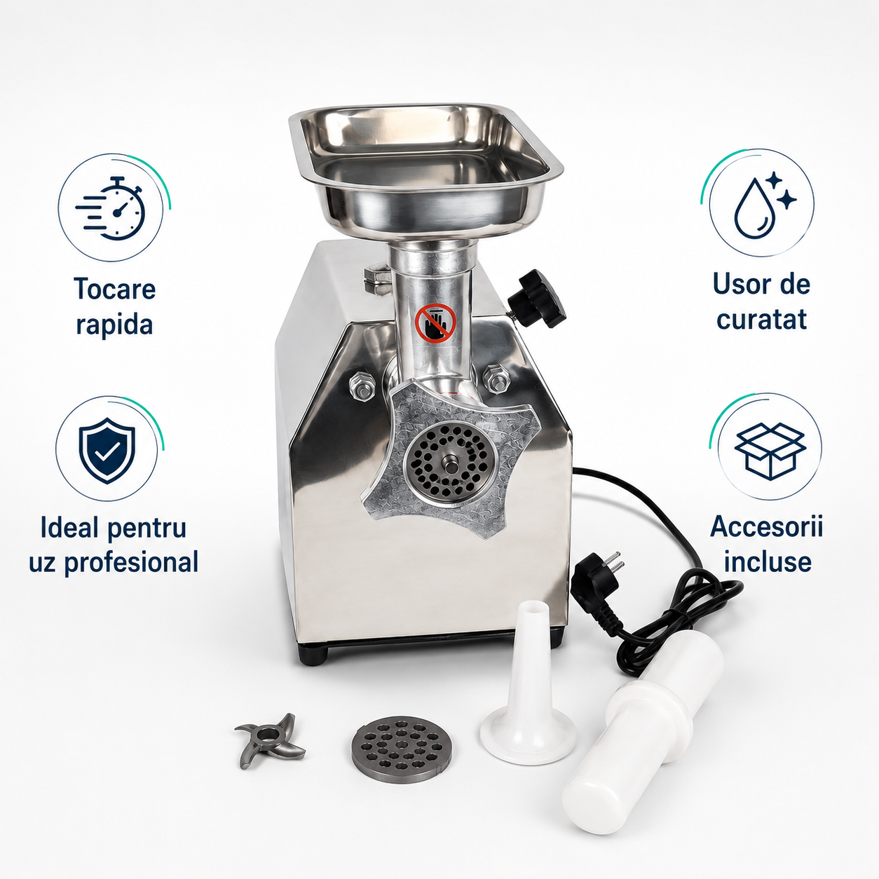 Masina de tocat carne electrica din inox Craft Tec ,1000W,100 Kg/h,11.5 Kg